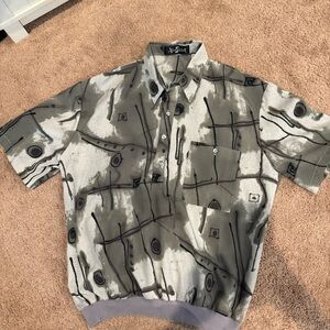 Alan Stuart Men's Black and Gray Abstract Shirt